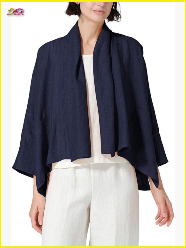 Lightweight Linen Cardigan 3/4 Sleeve Open Front Cropped Blazer Kimono Cover Up